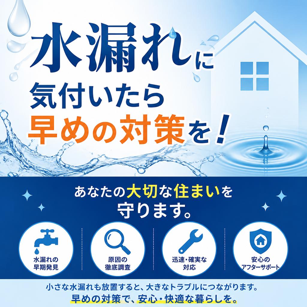 水漏れに気付いたら早めの対策を！あなたの大切な住まいを守ります。